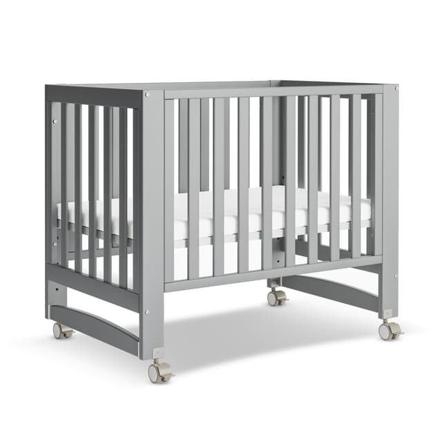 MAMAZING EvoNest Baby Crib, 6 in 1 Convertible Mini Crib with Wheels, 100% New Zealand Wood Growing Bed, 4 Adjustable Mattress Height,GREENGUARD Gold Certified, Grey
