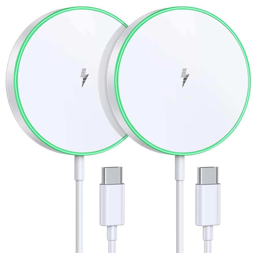 UMEIJA Magnetic Wireless Charger 15W Charger-Fast Charging Pad Compatible with iPhone16/15/14/13/12 Serie & Airpod 2 3 Pro-LED Pad with Dual Charging Ports Original Replacement 2 Pack White