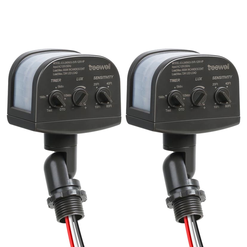 TREEWELL 2 Pack 240-Degree Replacement Motion Sensor, Adjustable LUX(5-300) & Time & Detection Sensitivity Up to 60 Feet Range, 3 Working Modes Outdoor Motion Detector for Security Floodlight, Brown