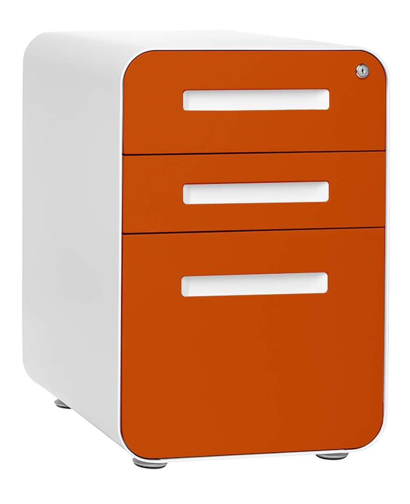 Laura Davidson Furniture Stockpile 3 Drawer File Cabinet with Lock - Under Office Desk Metal Filing Cabinet, Legal/Letter File Folders, Wheels and Stationary Feet, Pre-Assembled, Orange Faceplate