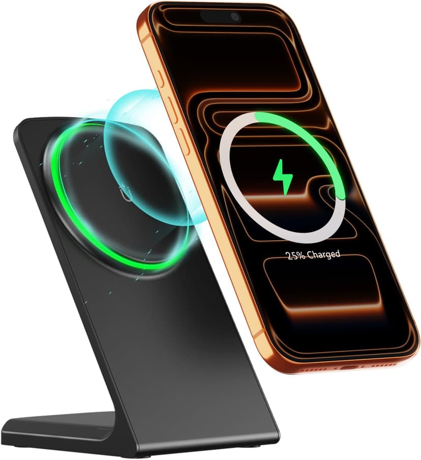 MagSafe Charger Stand 15W Magnetic Wireless Charger for iPhone 17/Air/16/15/14/13/12 Series (Onyx Black, No Adapter)