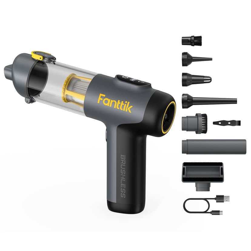 Fanttik Slim V9 Mix Car Vacuum, 4 in 1 Handheld Air Duster, 12000PA Suction Power with Smart LED Display, Cordless Portable Mini Keyboard Vacuum for Car Interior, Office Desk