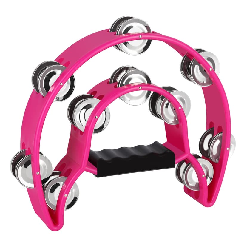 EastRock Double Row Tambourine,Metal Jingles Hand Held Percussion-Half Moon Tambourine for Adults, KTV, Party Pink