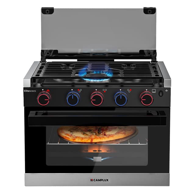 CAMPLUX Elite RV Propane Oven Stove Combo 17 Inches, 1.27 Cu.ft. Gas Oven Stove with 3 Burners, Total Output 28,100 BTU/Hr, Gas Ranges for RV, Apartment or Mini Kitchen, Black RGP17MGB