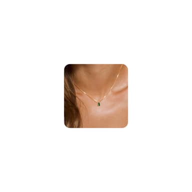 FUNEIA Diamond Necklaces for Women 14K Gold Plated Emerald Birthstone Necklace for Women Mothers Dainty Gold Necklace Blue Green Cubic Zirconia Pendant Necklace Birthday Gifts Jewelry