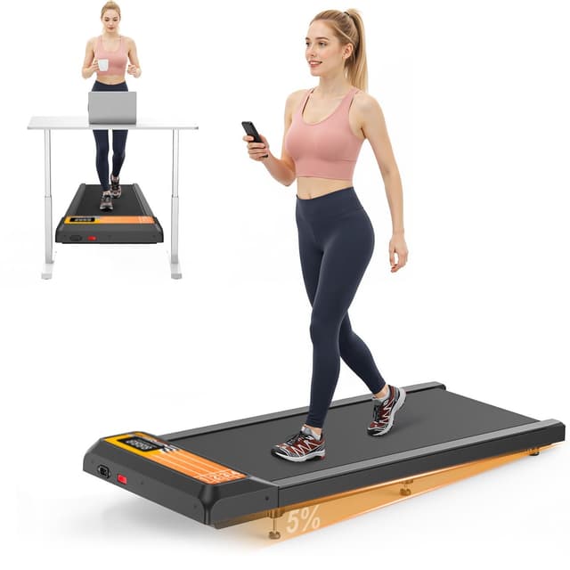 XVCAS Walking Treadmill Pad with 5% Incline, 2.5HP Compact Under Desk Treadmill for Home Office, Quiet Small Walking Mat with App Sync, Remote Control, LED Display (Yellow Runway)