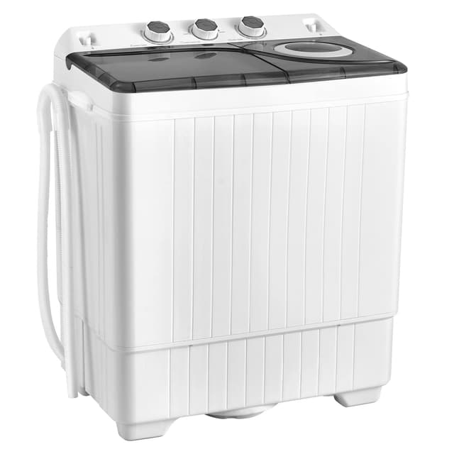 COSTWAY Portable Washing Machine, Twin Tub 26lbs Capacity Laundry, 18lbs Washer and 8lbs Spinner Combo with Timer Knobs, Built-in Drain Pump, Compact Washer for Home Dorm Apartment (Grey+White)