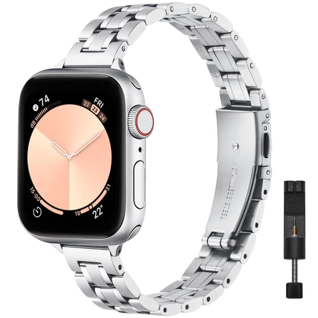 STIROLL Thin Replacement Band Compatible for Apple Watch 38mm 40mm 41mm 42mm(Series 11 10), Stainless Steel Metal Wristband Women Men for iWatch Ultra SE Series 9 8 7 6 5 4 3 2 1, Silver