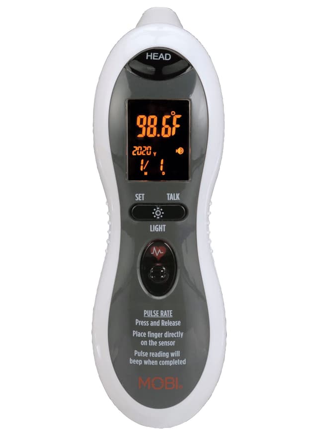 MOBI - Ultra Pulse Digital Thermometer - Ear & Forehead indicator Pulse Rate Monitor Flashlight - Talking Digital Fever Monitor for Baby Kids & Adult