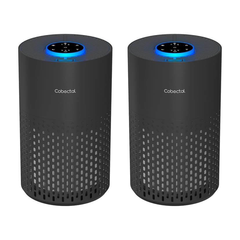 2 Pack Air Purifiers for Bedroom Home, Cobectal Air Cleaner with H14 True HEPA 3-in-1 Filter for Room up to 1050 ft², Sleep Mode & Aroma Function, Portable Air Purifiers for Office, Dorm, RVs, Black