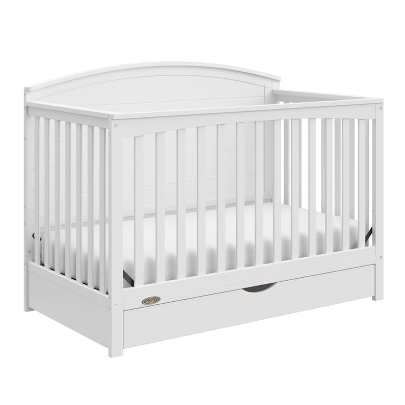 Graco Bellwood 5-in-1 Convertible Crib with Drawer (White) - GREENGUARD Gold Certified, Full-Size Storage Drawer, Converts to Toddler Bed and Full-Size Bed