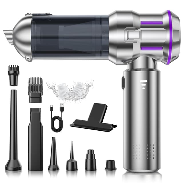 CUGEFRE Handheld Vacuum Cordless, 28000Pa 4 in 1 Car Vacuum Portable Cordless, One-Touch Dust Removal, 3-Speed Brushless Motor Mini Vacuum, Ideal for Home, Car, Office, and Pet Hair Cleanup, Silver