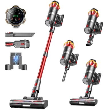 Cordless Vacuum Cleaner, 650W 55KPa 70Mins Vacuum Cleaners for Home, Self-Standing Stick Vacuum with Anti-Tangle Brush & OLED Touch Screen, Vacuum Cleaner for Hardwood Floors,Carpet,Pet Hair,Car (Red)