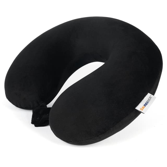 SAIREIDER Travel Pillow 100% Pure Memory Foam Travel Neck Pillow, Airplane Pillow for Traveling、Car、Home、Office,Washable Cover(Black)