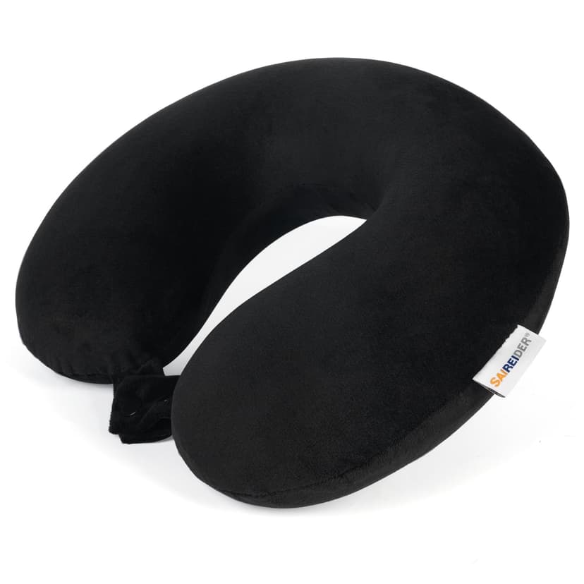 SAIREIDER Travel Pillow 100% Pure Memory Foam Travel Neck Pillow, Airplane Pillow for Traveling、Car、Home、Office,Washable Cover(Black)