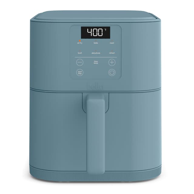bella 6 Qt Slim Air Fryer, Fits-anywhere™ Kitchenware, EverGood™ Ceramic Nonstick Coating, Adjustable Temperature, 6 Preset Cooking Options, 60 Min Auto Shutoff w Audible Tone, 5lb Capacity, Surf