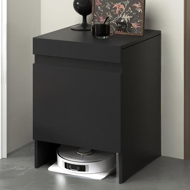 Nordivo Robot Vacuum Stand Cabinet,Storage Cabinet with Doors for Robot Vacuum Cleaner,End Side Table for Home Office,Wood Freestanding Rack for Living Room Home Office Kitchen(Black)