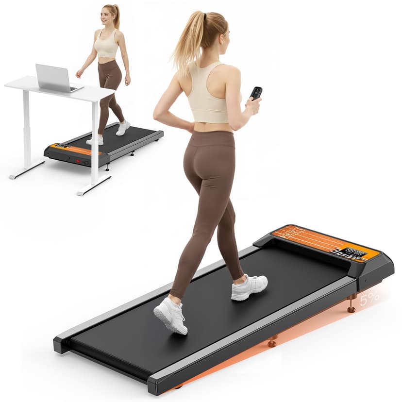 HOELLL Walking Treadmill Pad with 5% Adjustable Incline and APP Sync, Small Compact Under Desk Treadmills for Home and Office with Remote Control and LED Display, 2.5HP, Orange