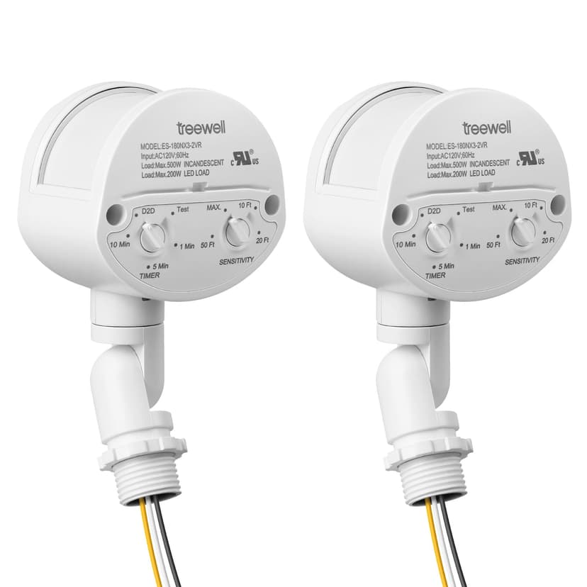 2 Pack Motion Sensor, 180-Degree Replacement Motion Detector, Adjustable Time & Detection Sensitiity Up to 60 Feet Range, 3 Working Modes Pir Motion Sensor for Security Floodlight, White, UL Listed