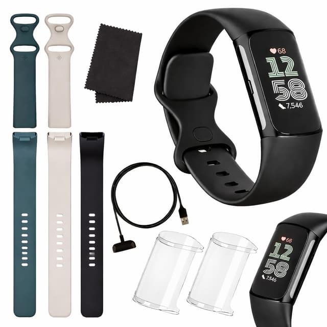 Fitbit Charge 6 Fitness Tracker (Bundle) – Black/Obsidian – Heart Rate, GPS, Sleep & Stress Tracking + Fast Charger, & Cleaning Cloth (Black)