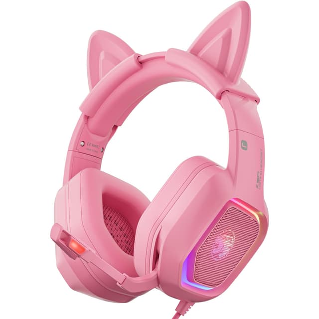 ZIUMIER Gaming Headset with Detachable Cat Ears, Compatible with PS4 PS5 Xbox One PC Laptop, Over-Ear Headphones with LED Light, Noise Canceling Mic, Stereo Surround Sound (Pink Cat)