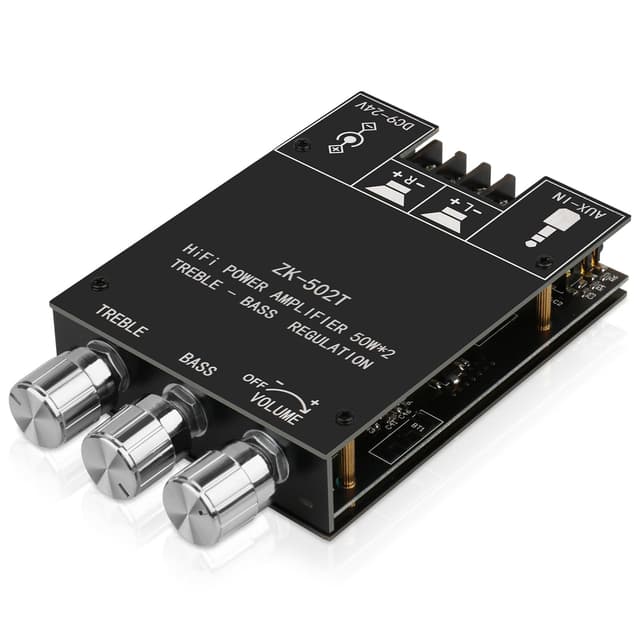 ZK-502T Power Amp Bluetooth 5.0 Audio Amplifiers Board 2.0 Channel 50W+50W AUX BT DC12-24V Mini Stereo Amplifier Module with Treble and Bass for DIY Home Speakers