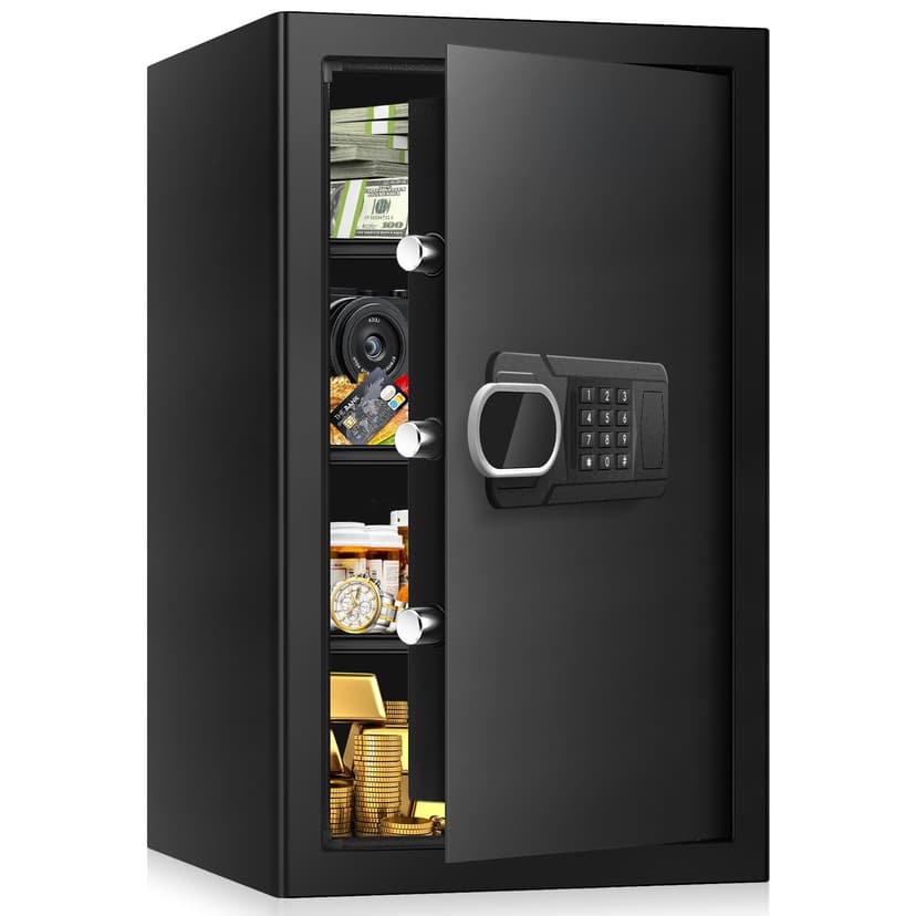 5.1 Cuft Large Home Safes Water and Fireproof with Digital Keypad & Key Lock, Fire Security Safes with 3 Removable Shelves, Anti-Pry Safe Box for Money Documents Jewelry, 23.62"H x14.96"W x 12.2"D
