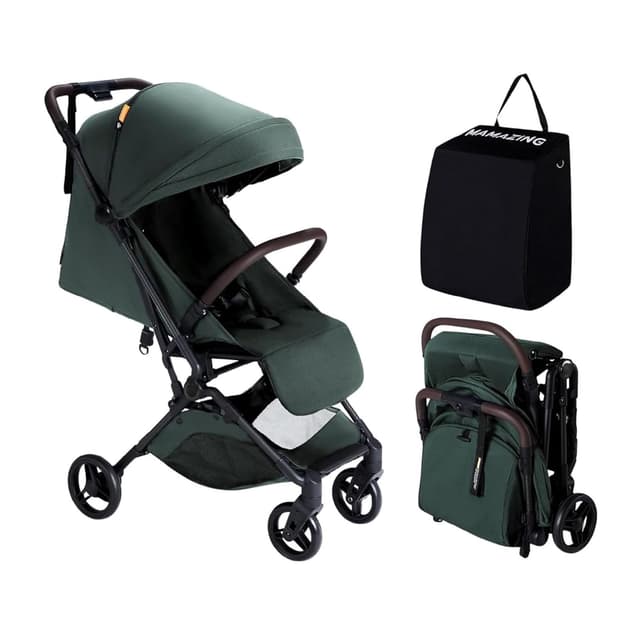 MAMAZING Ultra Air Lightweight Baby Travel Stroller with Carbon Fiber Frame, Compact & Airplane-Friendly, One-Handed Fold, 11.6 lbs, Perfect for Toddlers, Green