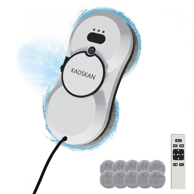KADSKAN Window Cleaning Robot, Automatic Window Cleaner with Water Spray for Windows/Tiles/Class Door, Inside/Outside, 5600Pa Suction Power, 3.0 Path Planning, Remote Control