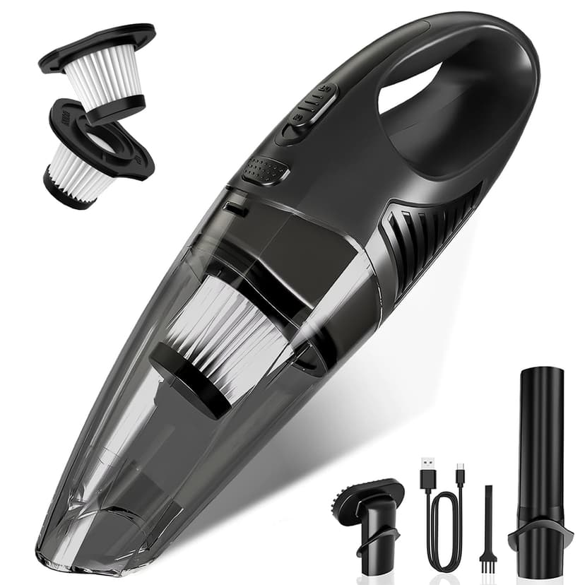 Jeagfen Handheld Vacuum Cordless, Rechargeable Car Vacuum Cleaner with Multiple Attachments, Portable Hand Held Vacuum Suction Power, Mini Vacuum for Car, Home, Pet Hair, Office, Desk, Keyboards Black