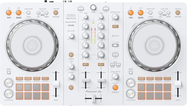Pioneer DJ DDJ-FLX4 2-deck rekordbox and Serato DJ Controller - White, Limited Edition