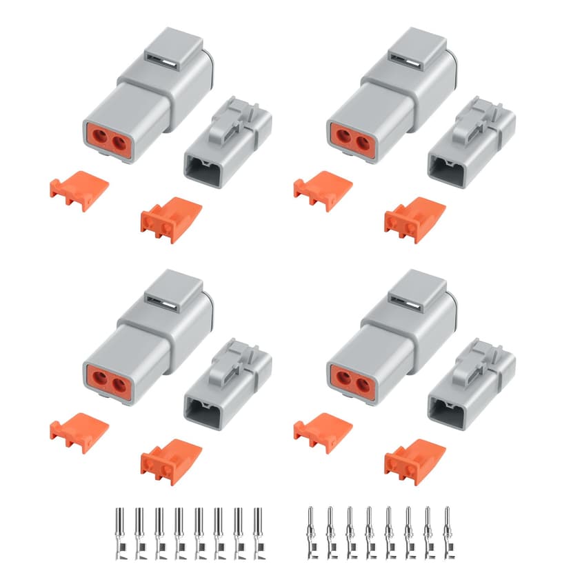 32 PCS Deutsch DTP Connector Kit 2 Pin Automotive Waterproof Connectors 4 sets with Size 12 Stamped Contacts Gauge 14-12 AWG Wire Size,25A