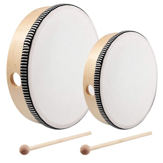 Nydotd 2-Piece Hand Drum Set - 10 Inch & 8 Inch Wooden Frame Drum Percussion Instruments with 2 Drum Beatters for Adult Leisure & Festive Musical Performances