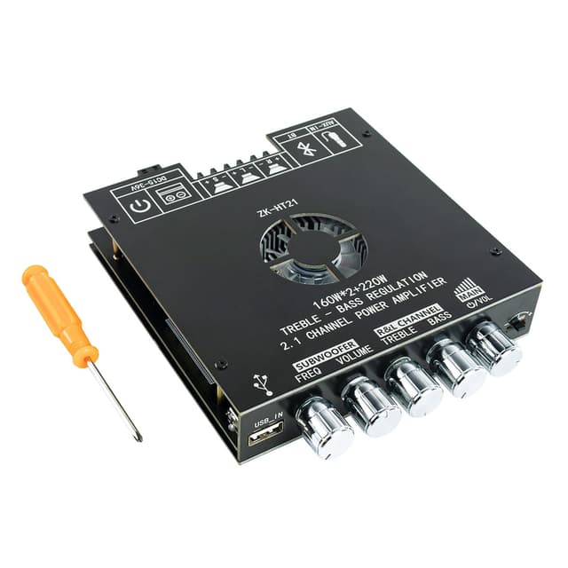 ZK-HT21 TDA7498E Bluetooth Amplifier Board 160WĆ2+220W Subwoofer 2.1 Channel Audio Receiver Power Amplifier Module with Treble and Bass Control for DIY Speakers