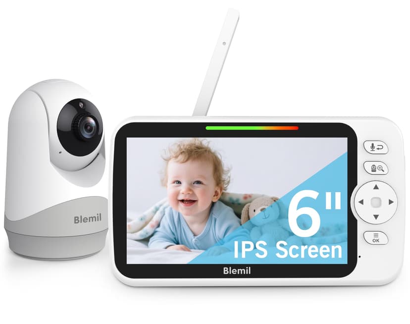 Blemil Upgrade Video Baby Monitor with Camera and Audio 6" Large Screen, 35-Hrs Battery, No WiFi Baby Monitor, Remote Pan/Tilt/Zoom Camera, 2-Way Talk, Night Vision, Temperature, 1000ft Range
