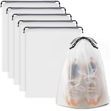 COIDEA, Waterproof Travel Drawstring Shoe Bags for Packing, Storage, Travel Essentials for Men and Women, 15.7 x 11.8 inches, Clear, 5 pieces