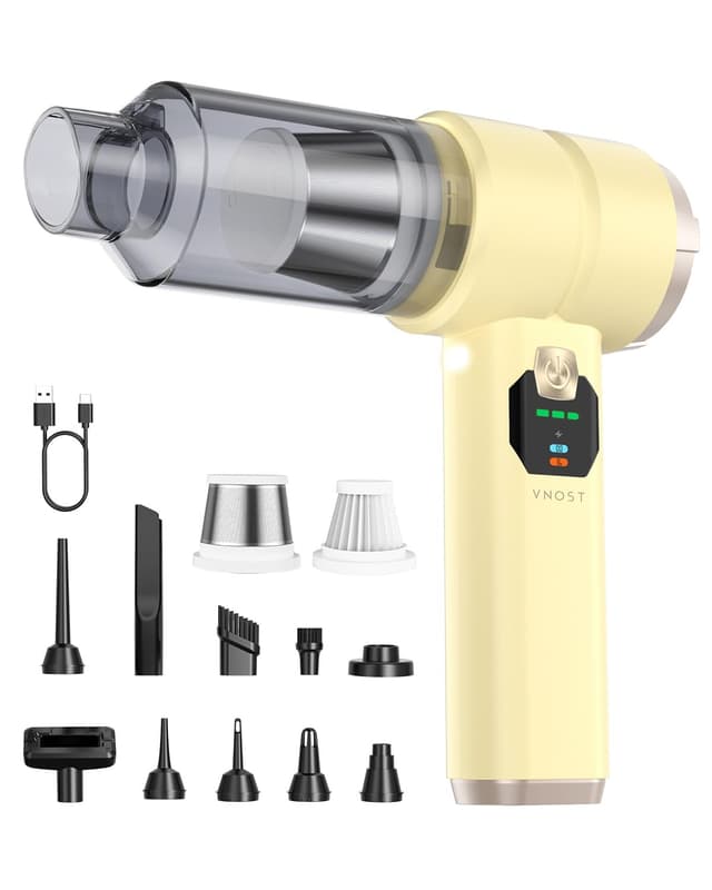 Portable Cordless Car Vacuum,4-in-1Handheld Cordless Vacuum with 30000Pa Suction,130000RPM,6800mAh Battery,10Nozzles,Rubber Paint Material for Car,Home,Birthday Gifts for Men Dad Husband(cream yellow)