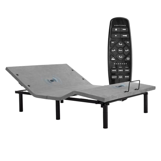 Fromann Adjustable Electric Queen Bed Base Frame with Massage, USB Type-C Ports, Zero Gravity, Under Bed Led Lighting and Three Leg Height (Grey)