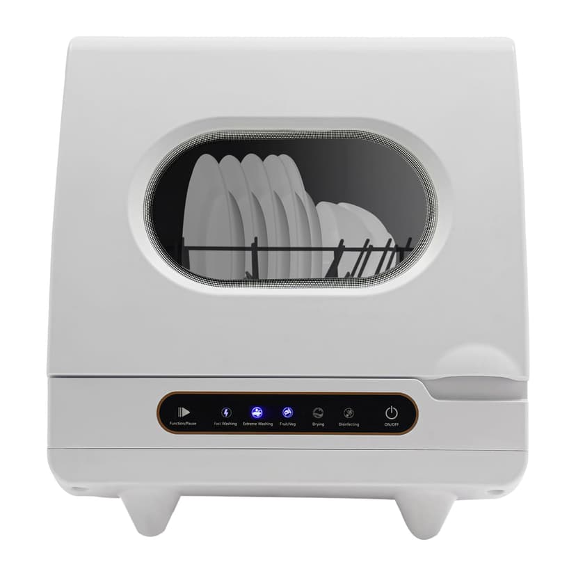 Countertop Dishwasher,5 Washing Programs Portable Dishwasher With Built-In Water Tank For Glass Door,12 Water Outlets And 360° All-Round Cleaning Without Any Blind Spots, White Mini Dishwashers