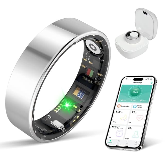 BIEMHA Smart Ring Health Tracker, Sleep/Exercise Monitoring, iOS/Android Compatible, IP68 Water Resistance, No Subscription Required, 5-Day Battery Life, Suitable for Both Women and Men (Silver, 10)