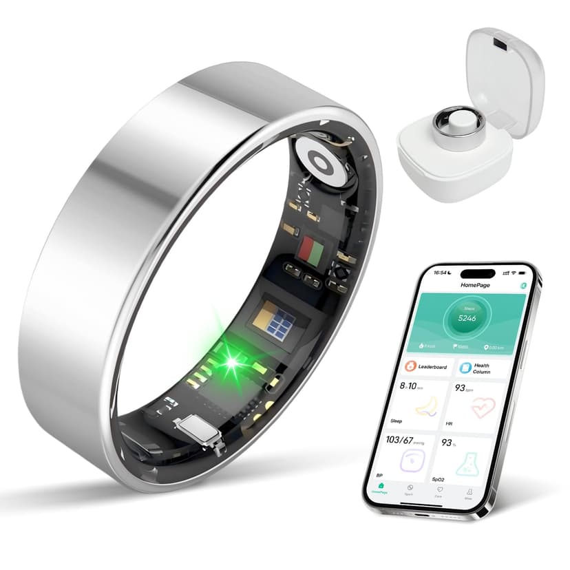 BIEMHA Smart Ring Health Tracker, Sleep/Exercise Monitoring, iOS/Android Compatible, IP68 Water Resistance, No Subscription Required, 5-Day Battery Life, Suitable for Both Women and Men (Silver, 10)