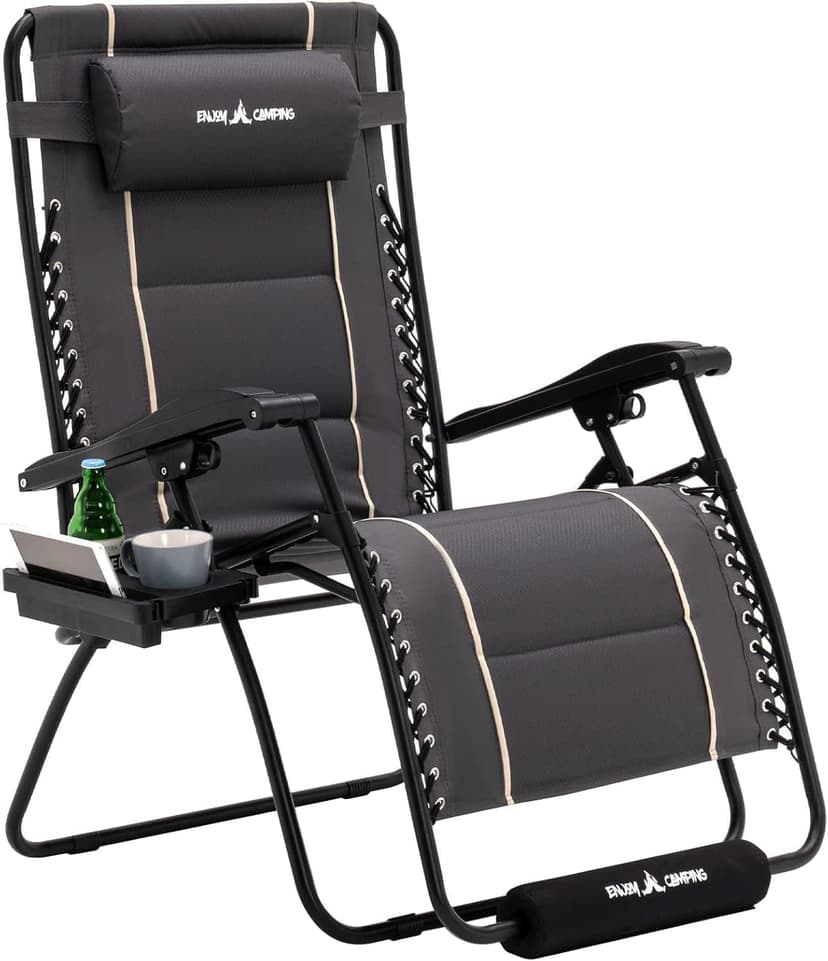 Amopatio Oversized Folding Zero Gravity Chair with Cup Holder for Outdoor&Indoor, XXL Heavy Duty Patio Reclining Lounge Chairs with Tray/Footrest/Headrest,Support 500LBS,Dark Gray