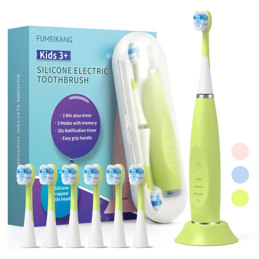 FUMEIKANG Kids Electric Toothbrushes Sonic Rechargeable Tooth Brush Gifts for Boys and Girls Smart Timer Power Toothbrush - 3 4 5 6 7 8 9 10 11 12 (Green)