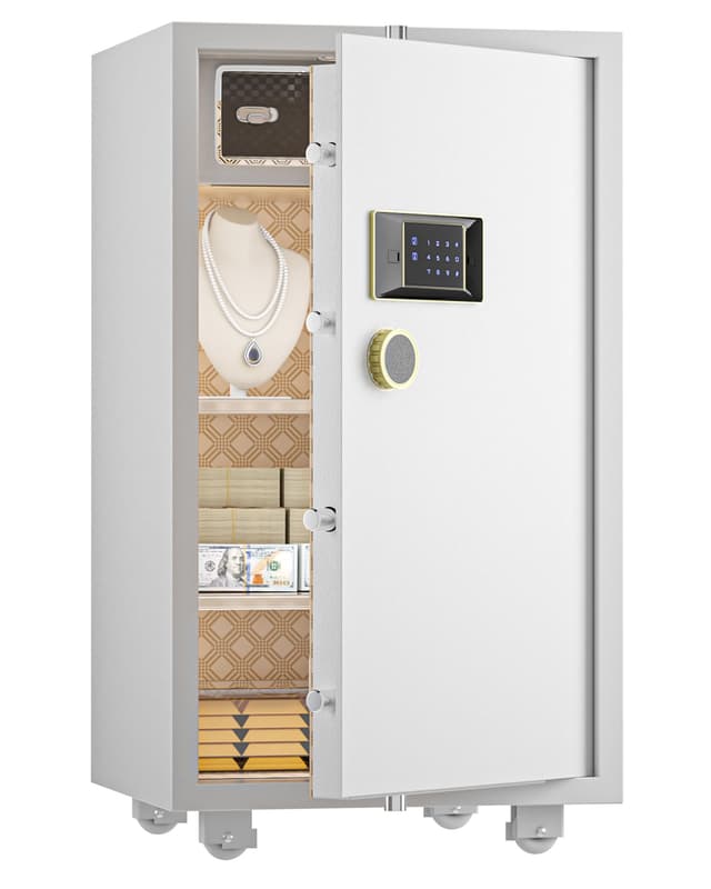 TIGERKING 7.2 Cu Ft Large Home Security Safe – Solid Steel Jewelry Cabinet with Digital Touchscreen Lock, Adjustable Shelves, Easy to Use, Anti-Theft Protection, for Families & Valuables (White)