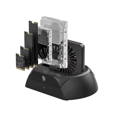 Hard Drive Docking Station, Pcie NVMe Adapter with Cooling Fan Superior Cooling Efficiency, External Hard Drive Reader Compatible with M.2 NVMe/SATA SSD & 2.5" and 3.5" SATA HDD SSD