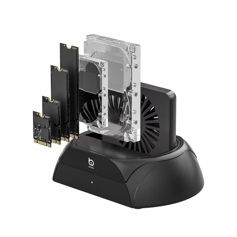 Hard Drive Docking Station, Pcie NVMe Adapter with Cooling Fan Superior Cooling Efficiency, External Hard Drive Reader Compatible with M.2 NVMe/SATA SSD & 2.5" and 3.5" SATA HDD SSD