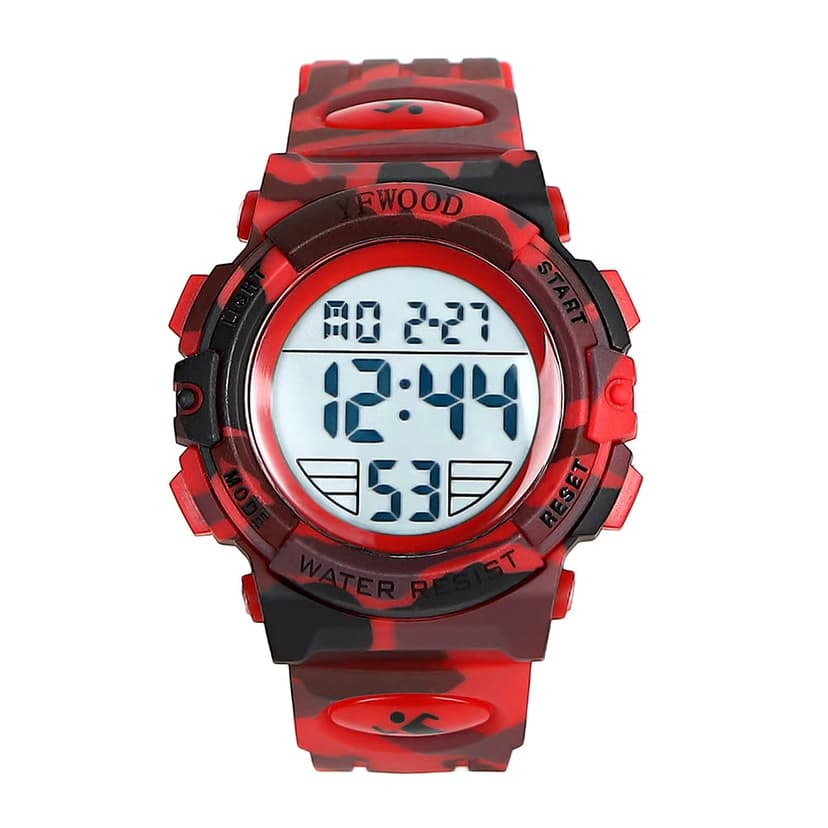 YFWOOD Kids Digital Watch,Waterproof Outdoor Watches, Children Casual Electronic Analog Quartz Wrist Watches with Silicone Band Luminous Alarm Stopwatch for Boys -Camouflage Red