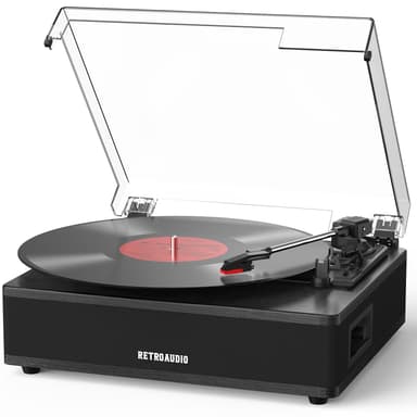 Vinyl Record Player with Built-in Speakers 3-Speed Support 33 1/3, 45, 78RPM Vintage Record Player Bluetooth Input Support RCA Output, Black