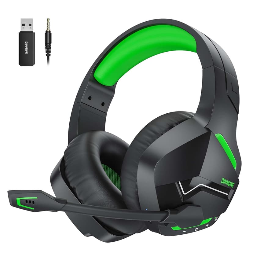 BINNUNE 2.4GHz Wireless Gaming Headset, Bluetooth 5.3 Gaming Headphones with Noise Canceling Mic, 120H Ultra-Long Battery, 50mm Drivers, Multi-Platform for PC / PS5 /PS4/ Switch/Mobile, Green