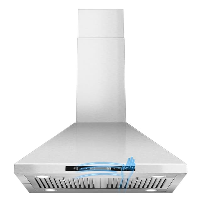 Tieasy 30" Island Range Hood 700 CFM Ceiling Mount Kitchen Vent Hood with Gesture/Touch Control, 3-Speed Fan & 4 LED Lights, Convertible Ductless/Duct, Stainless Steel Baffle Filters,Time Setting